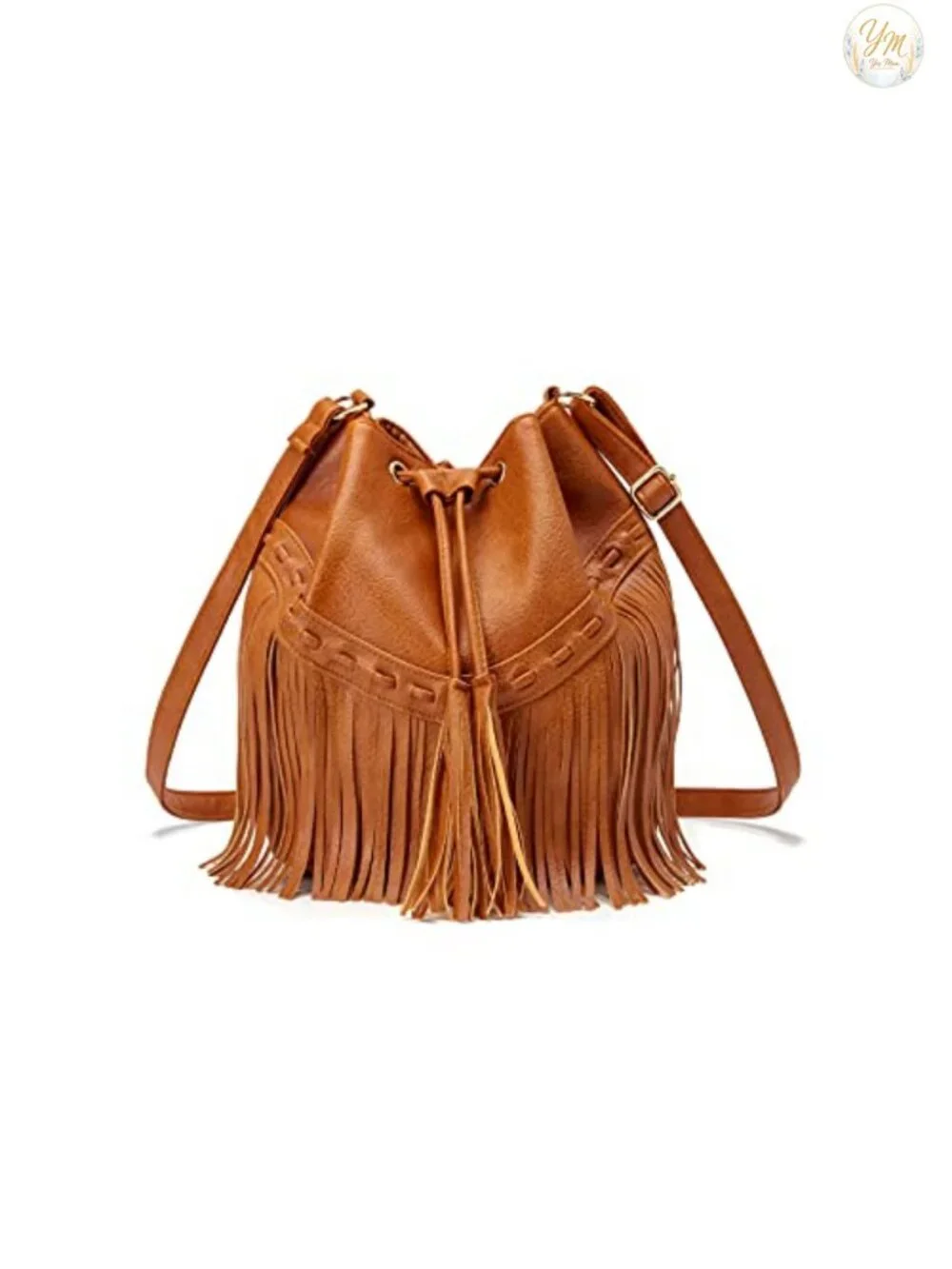 Faux Leather Bucket Bag for Women Crossbody Fringe Purse Drawstring Tassel Hobo